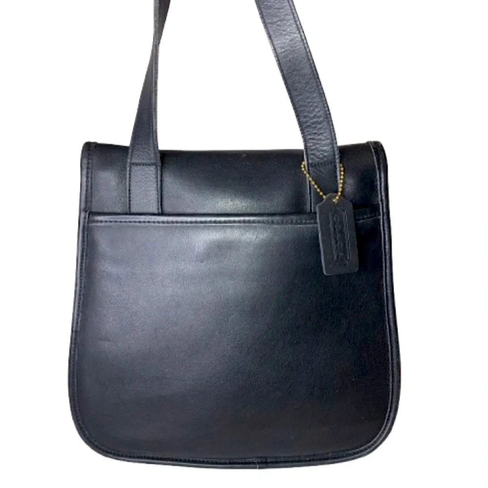 Vintage COACH Black Leather Side Pack Brass Turn Lock Shoulder Bag USA 9979 - Picture 3 of 17